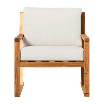 Walker Edison Modern Slat Back Wood Outdoor Club Chair In White