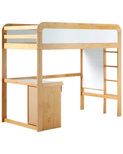 Walker Edison Modern Solid Wood Bunk Bed With Desk In Neutral