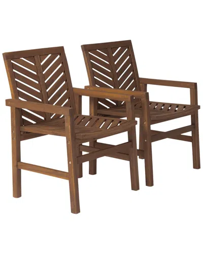 Walker Edison Pack Of 2 Solid Acacia Wood Chevron Outdoor Chairs