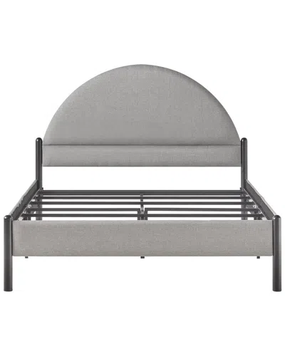 Walker Edison Queen Metal And Upholstered Bed With Arched Headboard In Gray