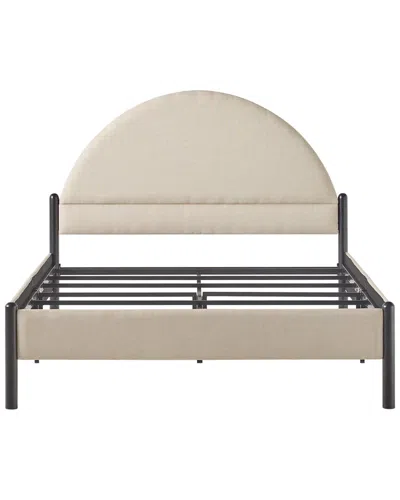 Walker Edison Queen Metal And Upholstered Bed With Arched Headboard In Neutral