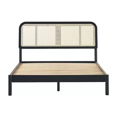 Walker Edison Rattan Curved Bedframe In Black