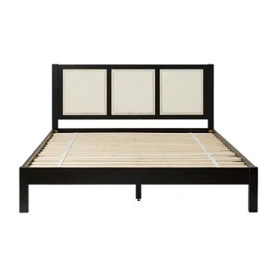 Walker Edison Rattan Wood Bedframe In Black