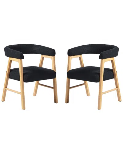 Walker Edison Set Of 2 Modern Curved Back Dining Chairs With Boucle Upholstery In Black