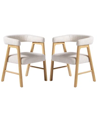 Walker Edison Set Of 2 Modern Curved Back Dining Chairs With Boucle Upholstery In White