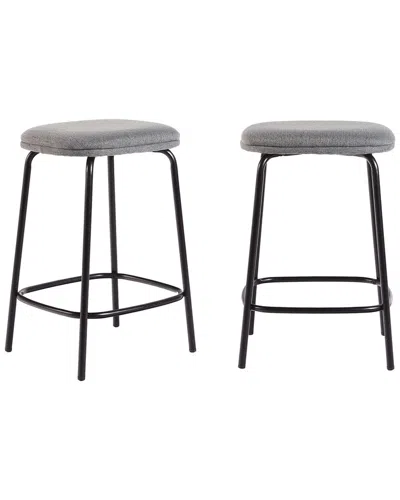 Walker Edison Set Of 2 Modern Simple Counter Stools With Upholstered Seat In Grey