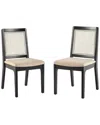 Walker Edison Set Of 2 Modern Solid Wood Dining Chairs With Rattan Inset Back In Black