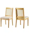 Walker Edison Set Of 2 Modern Solid Wood Dining Chairs With Rattan Inset Back In Brown