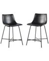 Walker Edison Set Of 2 Modern Upholstered Counter Stools With Metal X Base In Black