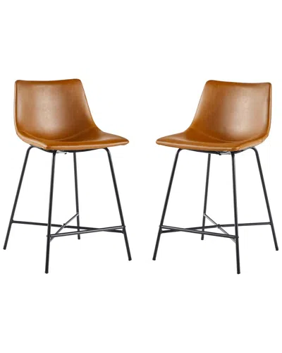 Walker Edison Set Of 2 Modern Upholstered Dining Chairs With Metal X Base In Brown