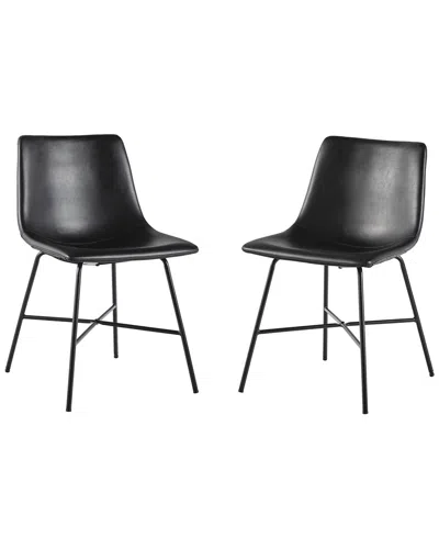 Walker Edison Set Of 2 Modern Upholstered Dining Chairs With Metal X Base In Black