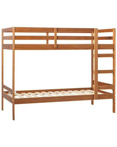 Walker Edison Simple Solid Wood Twin-over-twin Bunk Bed In Brown