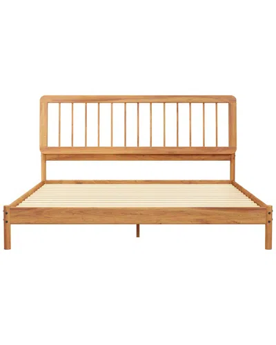 Walker Edison Spindle Midcentury Modern Solid Wood King Bed In Brown