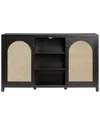 Walker Edison Transitional 58in 2-door Sideboard With Arched Rattan Panels In Black