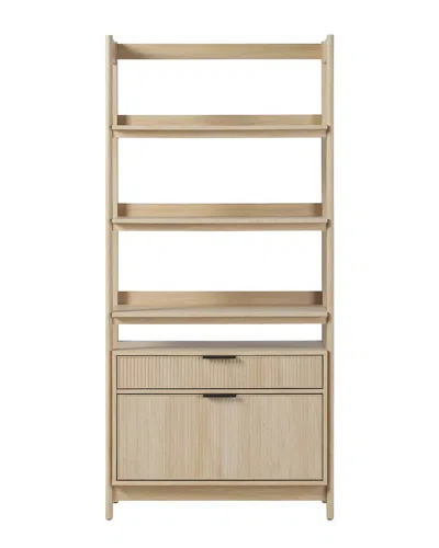 Walker Edison Transitional Wide Reeded Bookshelf With Drawers On Bottom In Brown