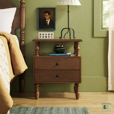 Walker Edison Vivienne Easy Assembly Solid Wood Spindle 2-drawer Nightstand In Dark Brown
