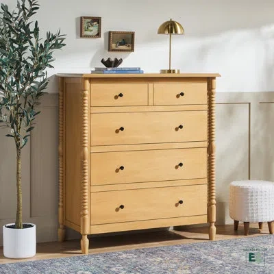 Walker Edison Vivienne Easy Assembly Solid Wood Spindle 5-drawer Dresser In Natural