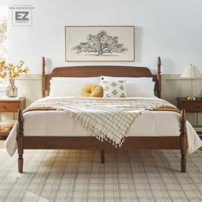Walker Edison Vivienne Traditional Easy Assembly Solid Wood Turned Spindle Bed In Dark Brown