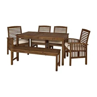 Walker Edison Willard Collection 6-pc. Weather Resistant Rectangular Dining Set In Brown