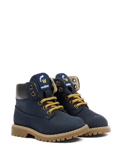 Walkey Babies' Lace-up Leather Boots In Blue