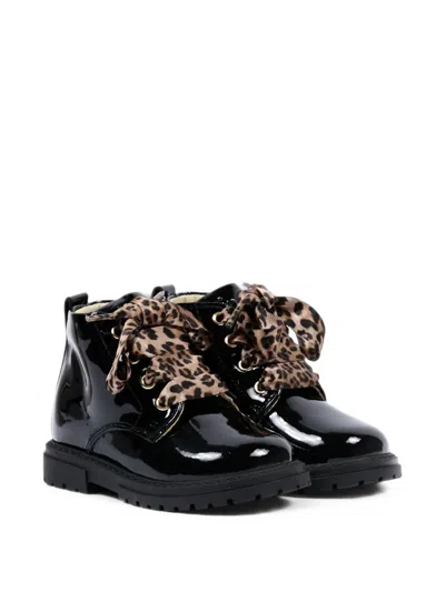 Walkey Babies' Patent-leather Leopard-laces Boots In Black