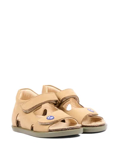 Walkey Kids' Touch-strap Leather Sandals In Nude