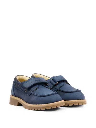 Walkey Kids' Touch-strap Leather Loafers In Blue