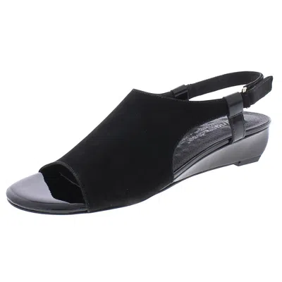 Walking Cradles Daphne Womens Leather Ankle Strap Wedge Sandals In Black