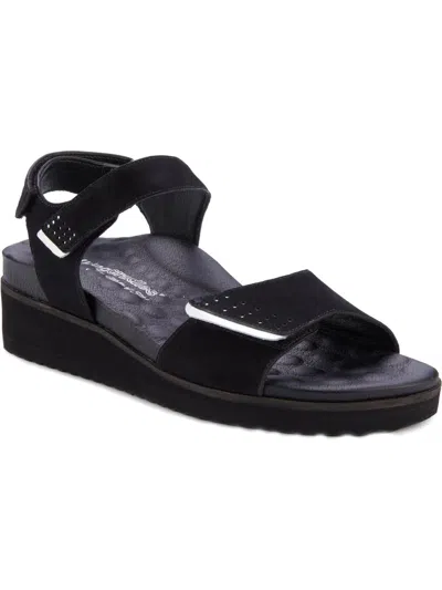 Walking Cradles Heather Womens Leather Ankle Strap Wedge Sandals In Multi