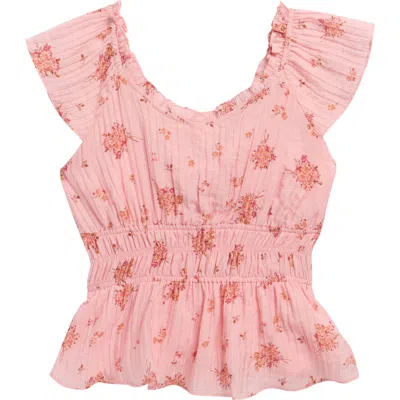 Walking On Sunshine Kids'  Floral Print Woven Top In Pink