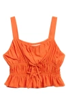 Walking On Sunshine Kids' Bow Front Shirred Peplum Top In Orange