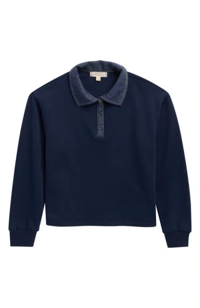 Walking On Sunshine Kids' Denim Half Placket Collar Sweatshirt In Blue