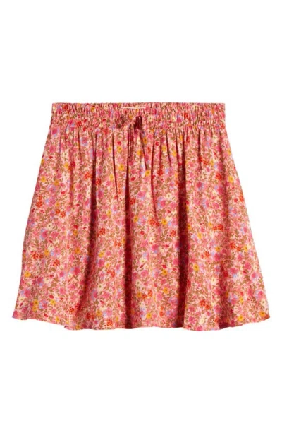 Walking On Sunshine Kids' Floral Drawstring Skirt In Pink Ditsy