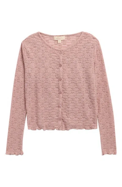 Walking On Sunshine Kids' Floral Knit Lettuce Edge Cardigan In Pink