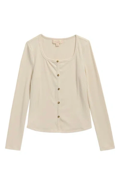 Walking On Sunshine Kids' Long Sleeve Rib Knit Button-up Top In Neutral