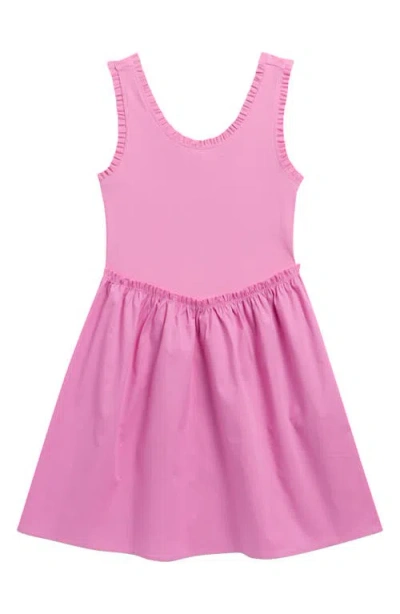 Walking On Sunshine Kids' Ruffle Rib & Poplin Dress In Pink