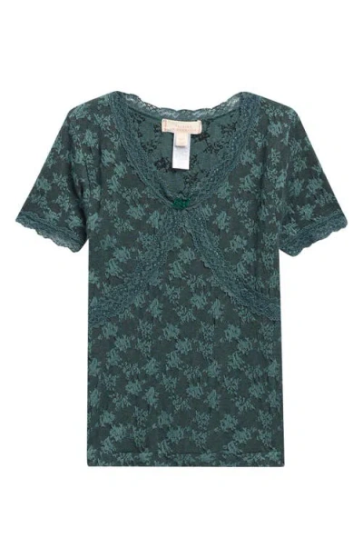Walking On Sunshine Kids' Seamless Lace Trim T-shirt In Green