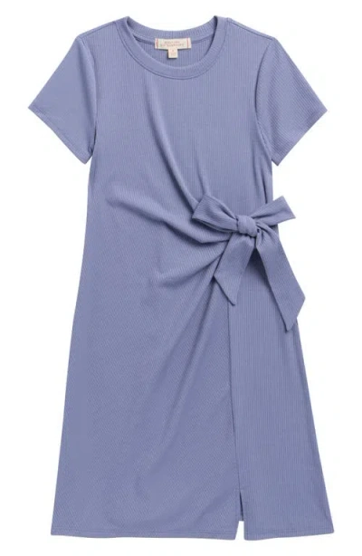 Walking On Sunshine Kids' Side Tie T-shirt Dress In Blue