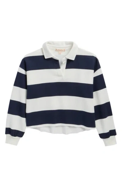 Walking On Sunshine Kids' Stripe Long Sleeve Rugby Shirt In White