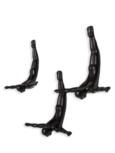 Wall Diver Wall Art 3-piece Diving Man Resin Wall Sculpture Set In Black