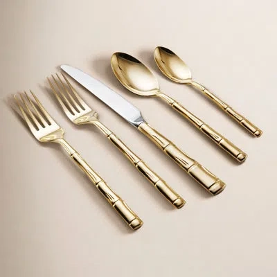 Wallace Bamboo 20 Piece 18/10 Stainless Steel Flatware Set, Service For 4 In Gold