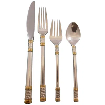 Pre-owned Wallace Silversmiths Aegean Weave Gold By Wallace Sterling Silver Flatware Set 12 Service 48 Pieces