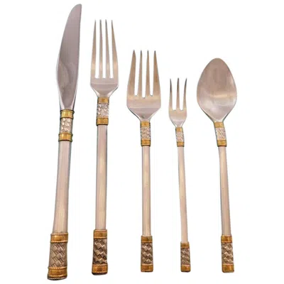 Pre-owned Wallace Silversmiths Aegean Weave Gold By Wallace Sterling Silver Flatware Set 12 Service 68 Pieces