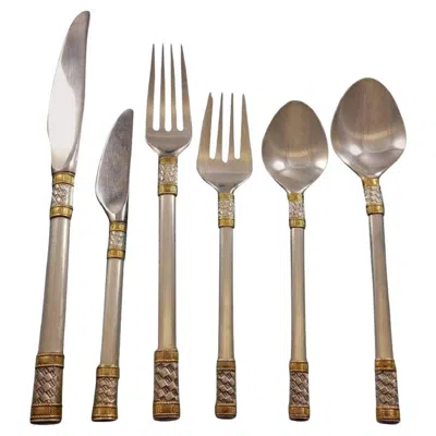 Pre-owned Wallace Silversmiths Aegean Weave Gold By Wallace Sterling Silver Flatware Set 12 Service 78 Pieces