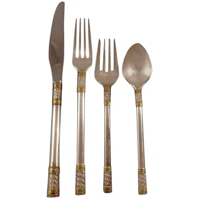 Pre-owned Wallace Silversmiths Aegean Weave Gold By Wallace Sterling Silver Flatware Set For 18 Service 72 Pcs In Brown