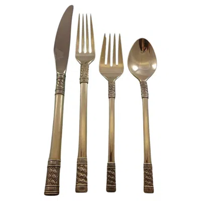 Pre-owned Wallace Silversmiths Aegean Weave Plain By Wallace Sterling Silver Flatware Set For 12 Service 55 Pcs In Brown