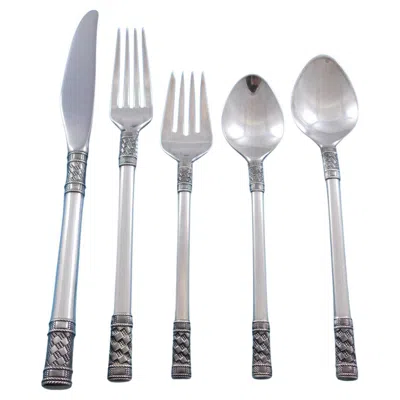 Pre-owned Wallace Silversmiths Aegean Weave Plain By Wallace Sterling Silver Flatware Set For 12 Service 60 Pcs