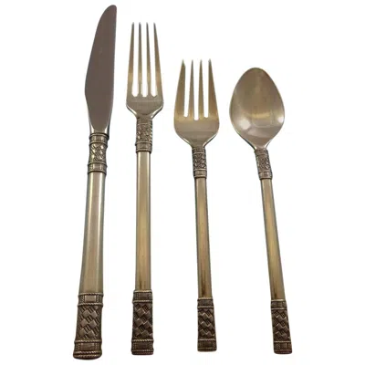 Pre-owned Wallace Silversmiths Aegean Weave Plain By Wallace Sterling Silver Flatware Set Service 32 Pieces In Brown