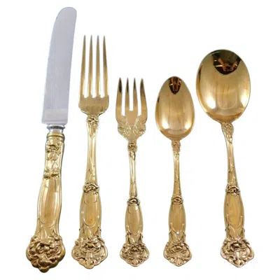 Pre-owned Wallace Silversmiths Carnation Gold By Wallace Sterling Silver Flatware Service 12 Set Dinner 60 Pcs
