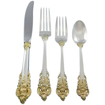 Pre-owned Wallace Silversmiths Grande Baroque Gold Accent By Wallace Sterling Silver Flatware For 12 Set 54 Pcs